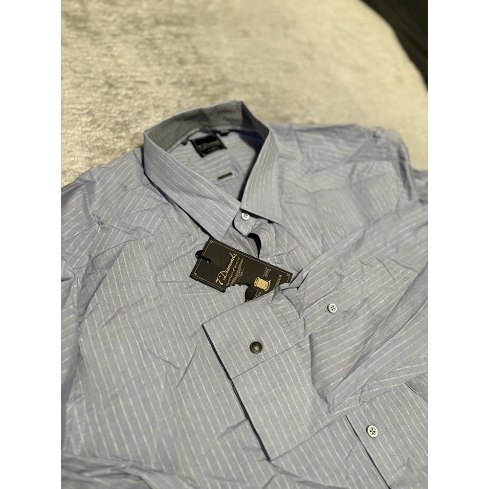 NWT 7 Diamonds Mens XXL Long Sleeve Button Up Dress Shirt Light Blue Stripe